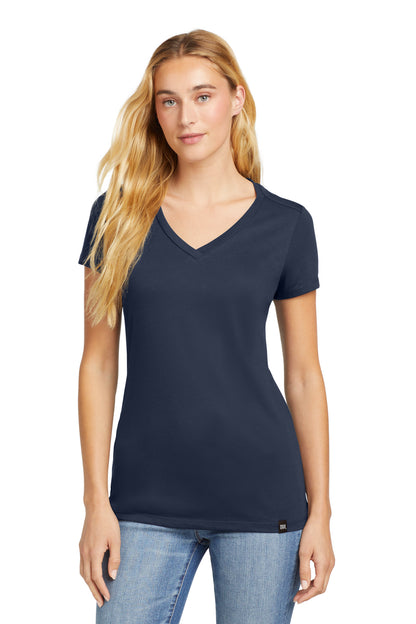 Front View of True Navy New Era Women's Heritage Blend V-Neck Tee. LNEA101 plain