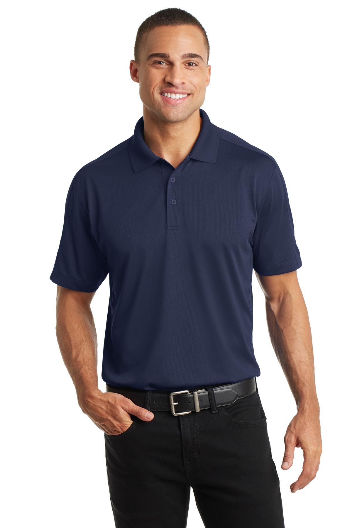 Front View of True Navy Port Authority Diamond Jacquard Polo. K569 plain