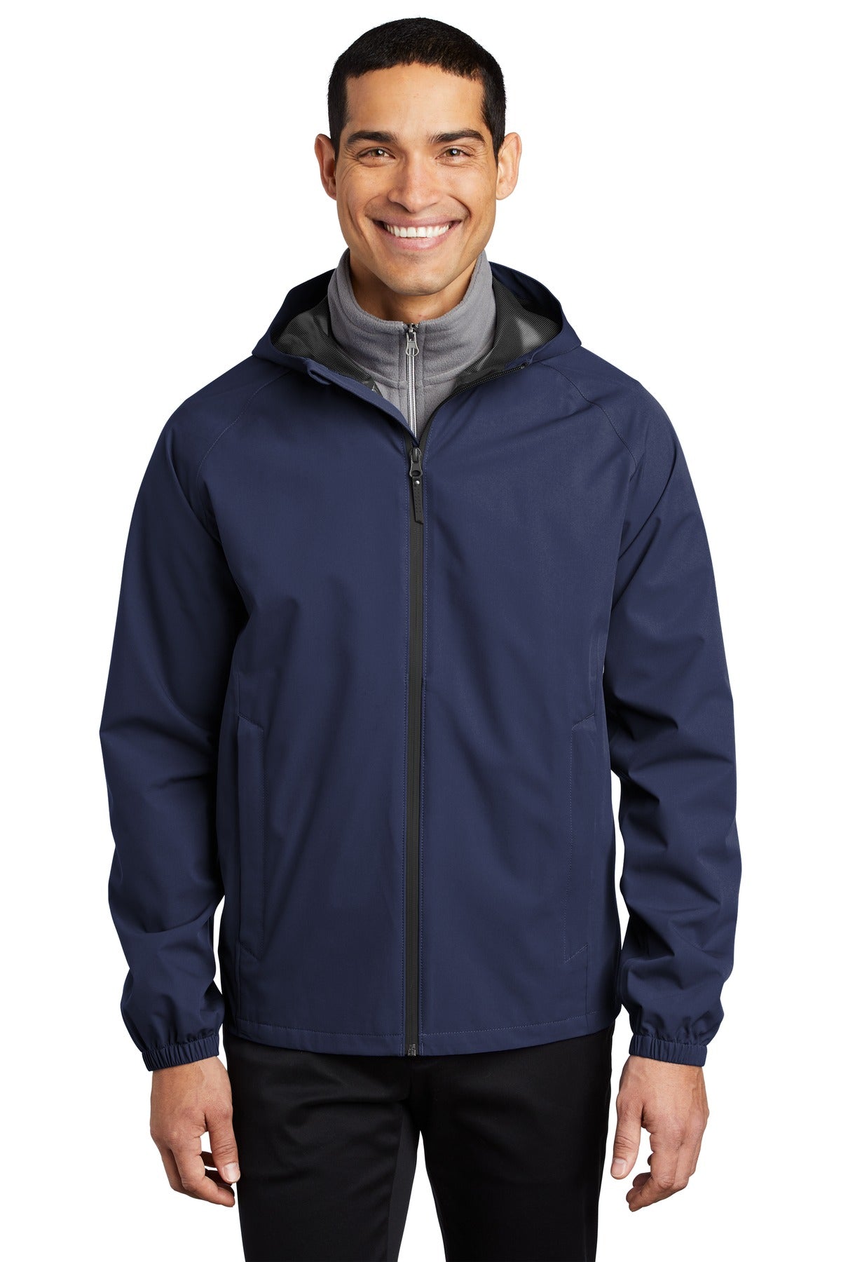 Front View of True Navy Port Authority Essential Rain Jacket J407 plain