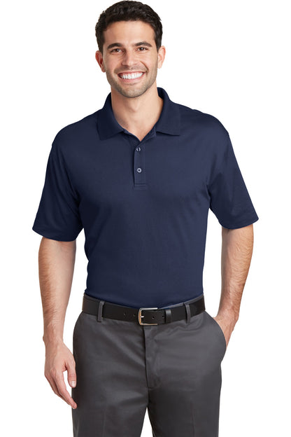 Front View of True Navy Port Authority Rapid Dry Mesh Polo. K573 plain