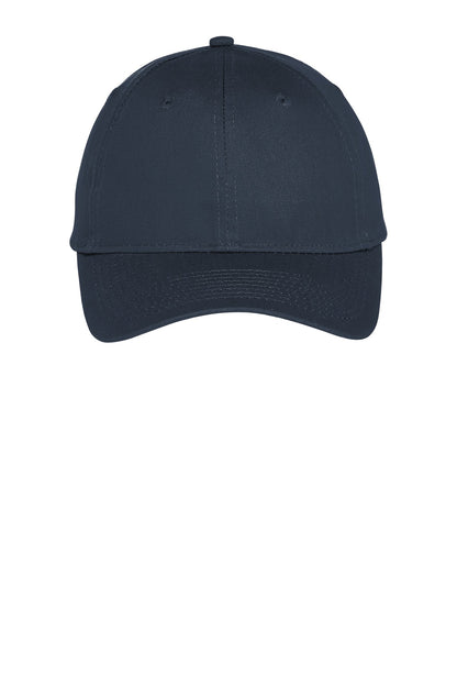 Front View of True Navy Port Authority Six-Panel Unstructured Twill Cap. C914 plain