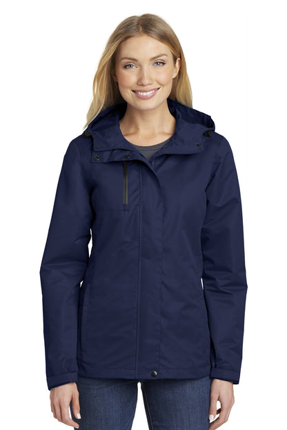 Front View of True Navy Port Authority Women's All-Conditions Jacket. L331 plain