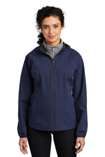 Front View of True Navy Port Authority Women's Essential Rain Jacket L407 plain
