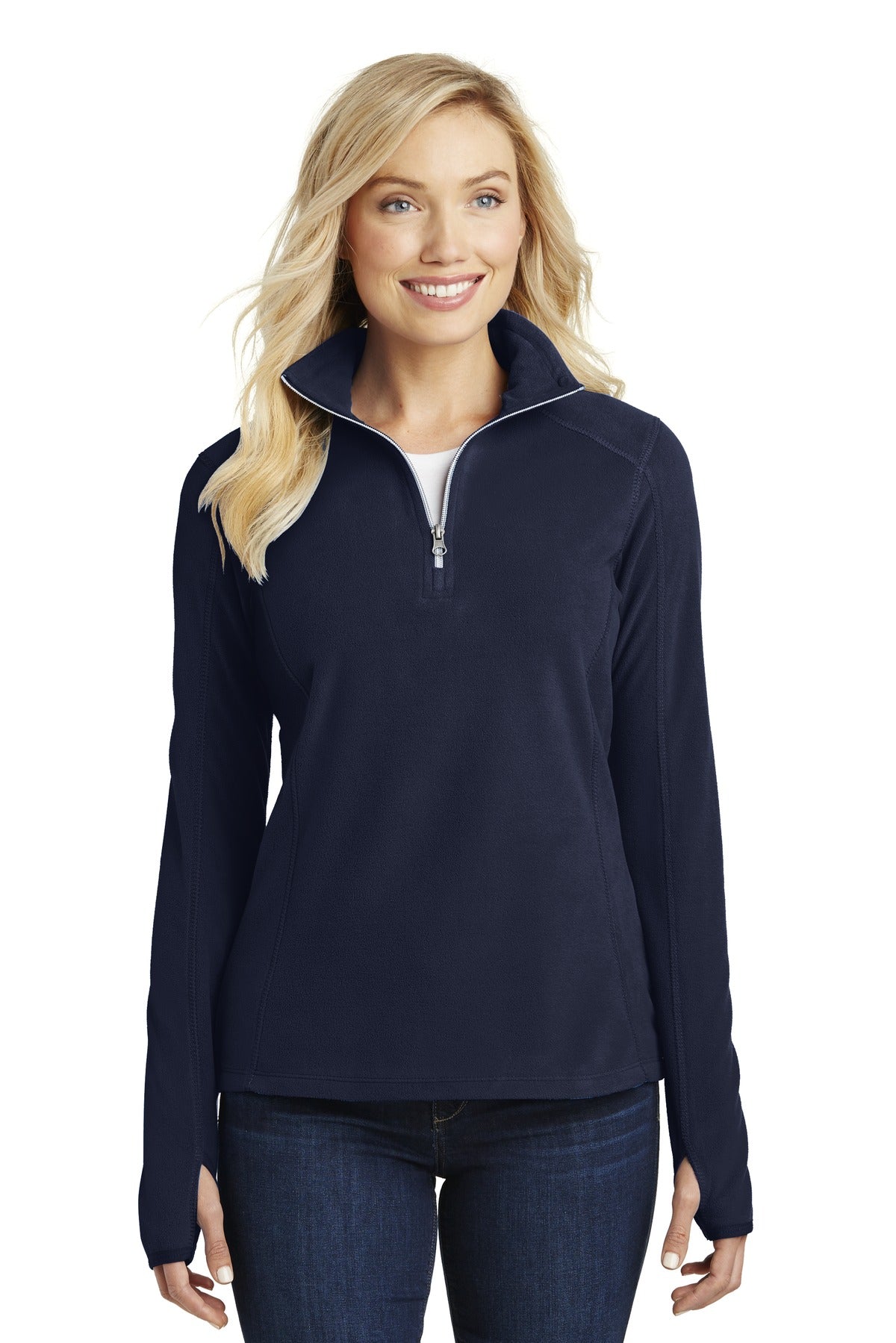 Front View of True Navy Port Authority Women's Microfleece 1/2-Zip Pullover. L224 plain