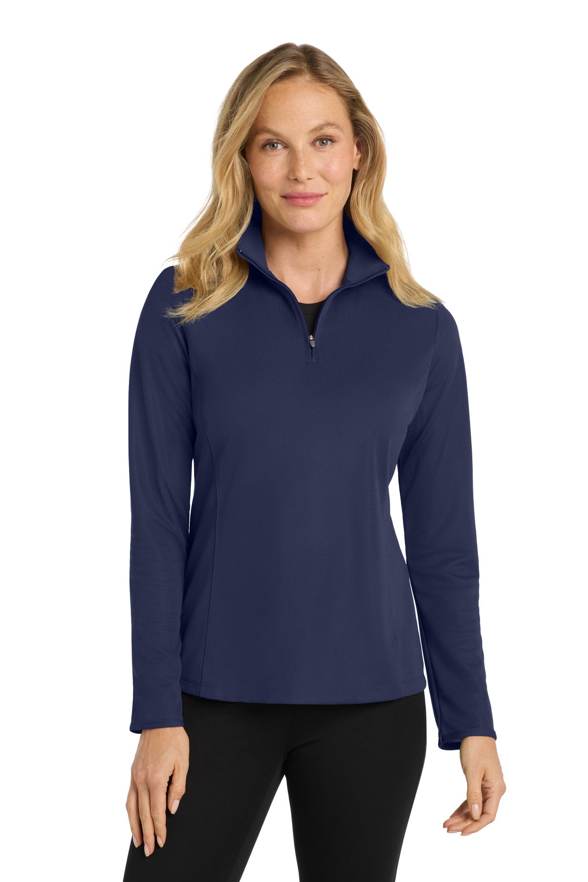 Front View of True Navy Port Authority Women's Pinpoint Mesh 1/2-Zip . L806 plain