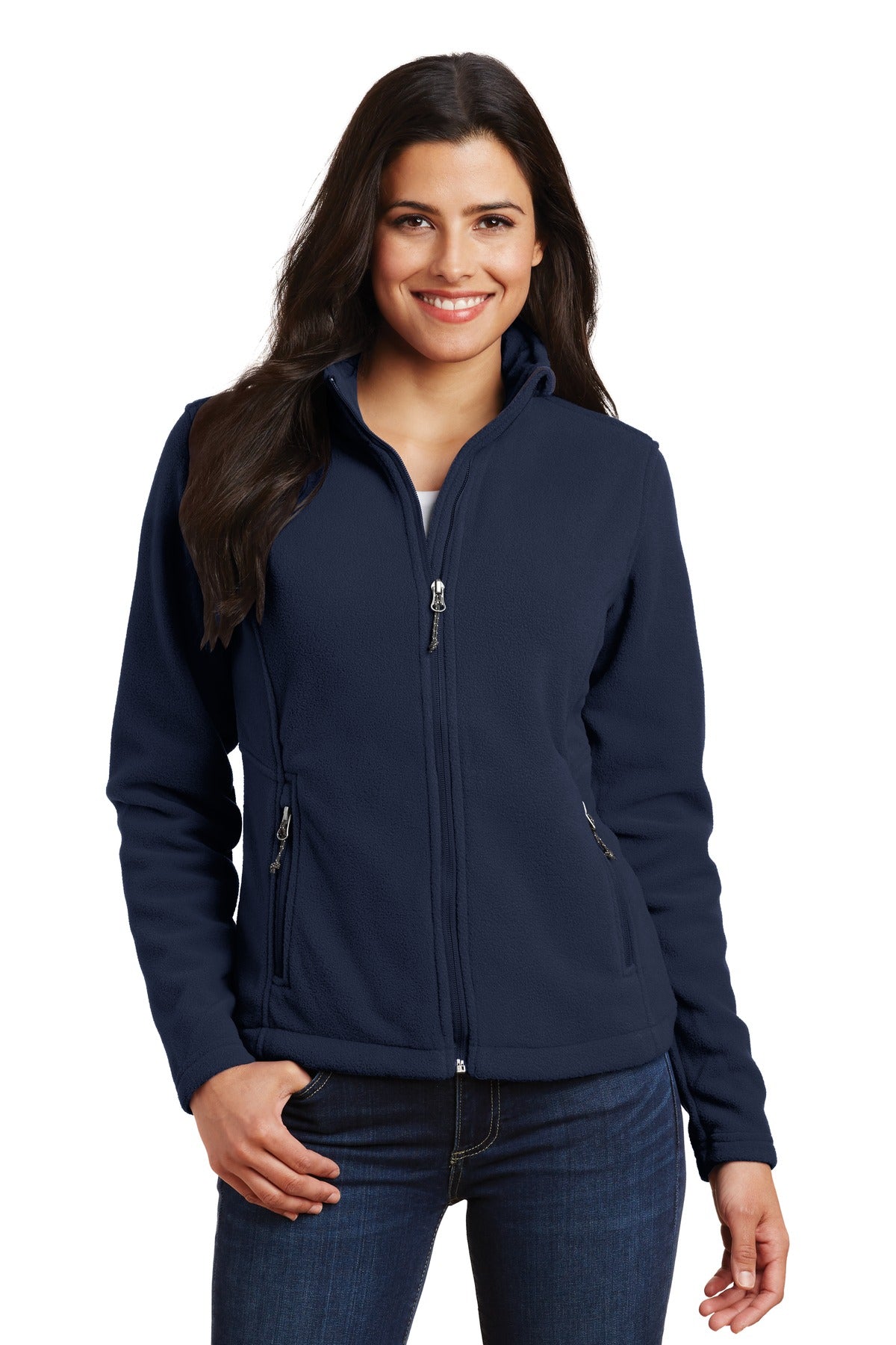 Front View of True Navy Port Authority Women's Value Fleece Jacket. L217 plain