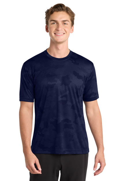 Front View of True Navy Sport-Tek CamoHex Tee. ST370 plain