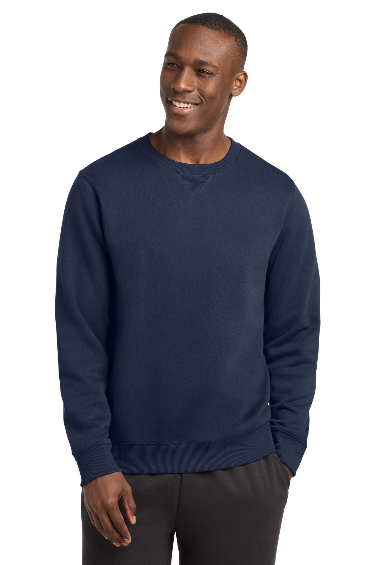Front View of True Navy Sport-Tek Crewneck Sweatshirt. ST266 plain