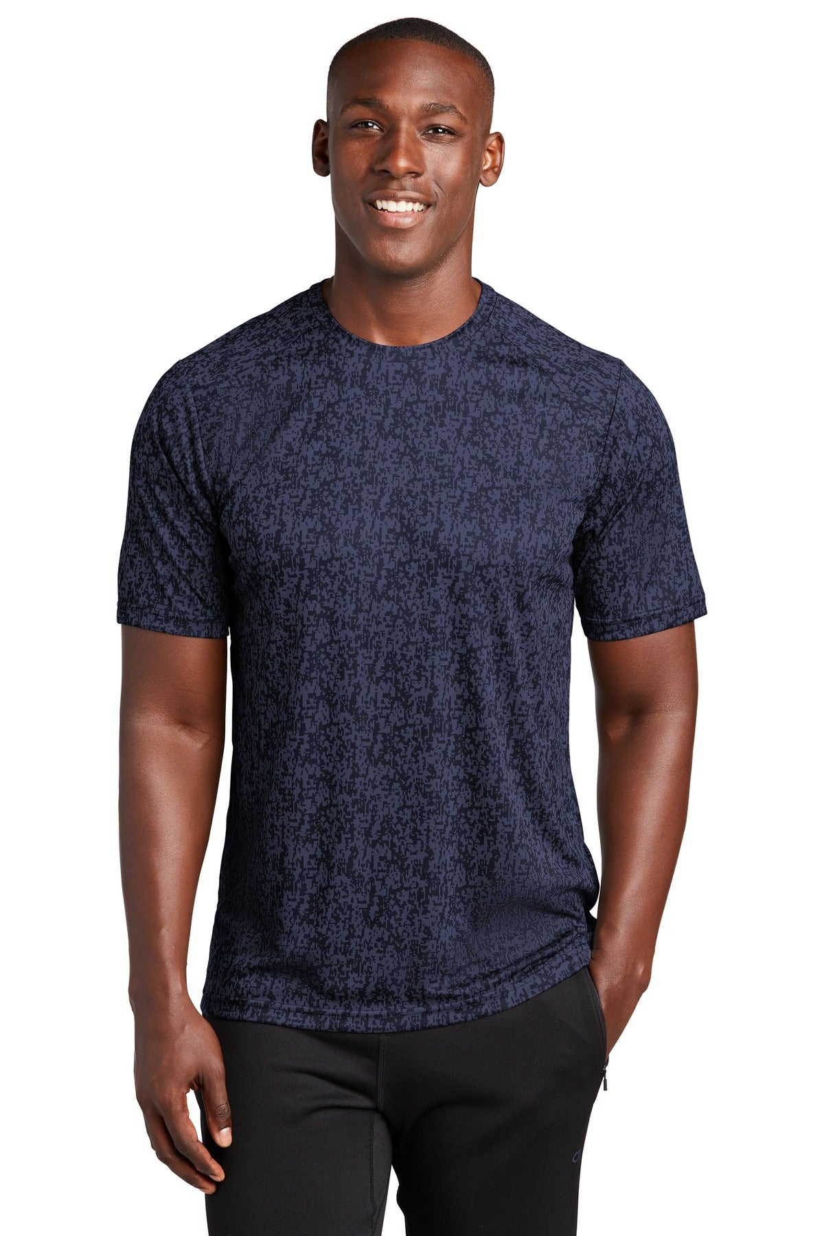 Front View of True Navy Sport-Tek Digi Camo Tee. ST460 plain