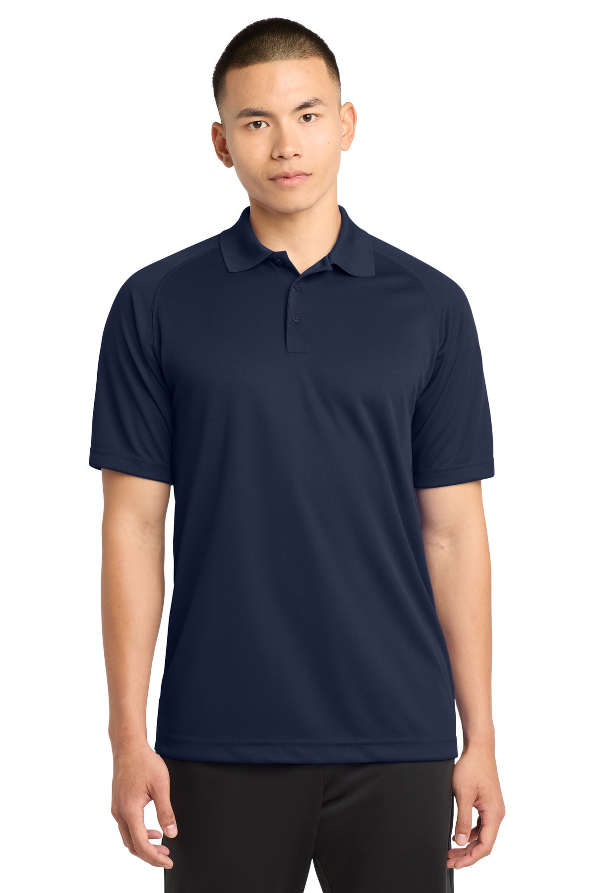 Front View of True Navy Sport-Tek Dry Zone Raglan Polo. T475 plain