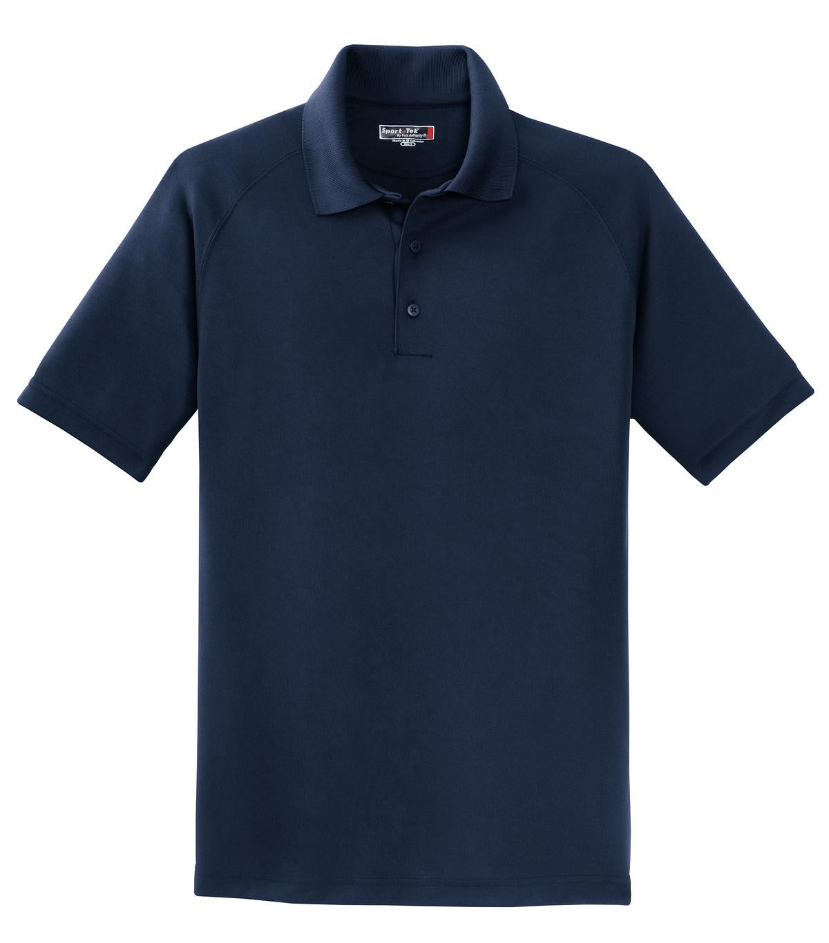 Front View of True Navy Sport-Tek Dry Zone Raglan Polo. T475 plain