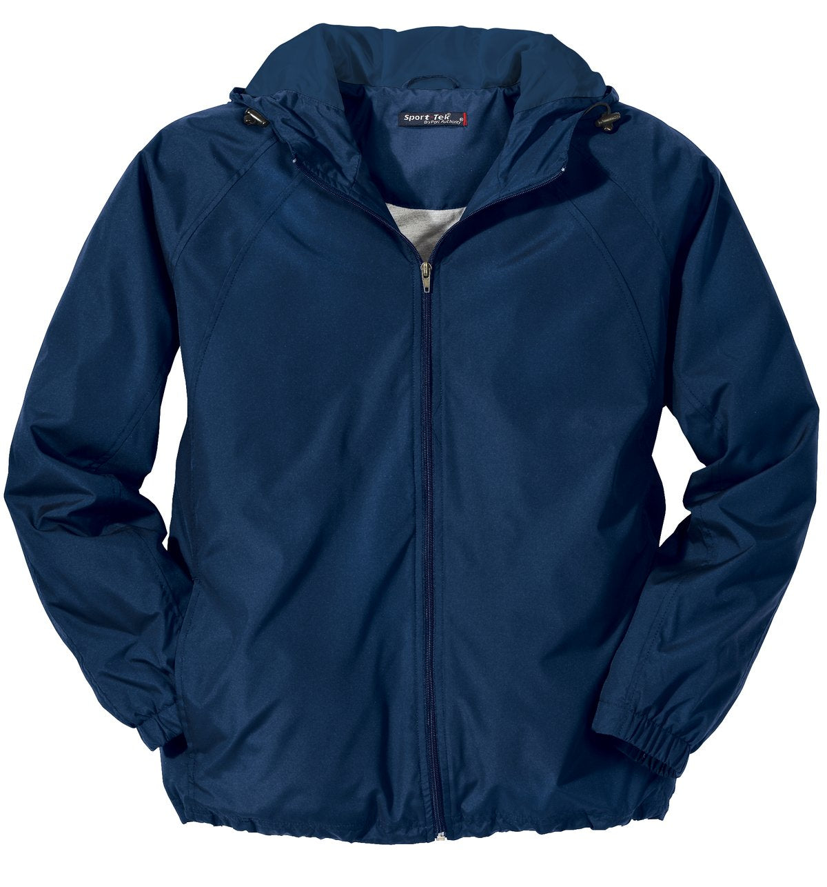 Front View of True Navy Sport-Tek Hooded Raglan Jacket. JST73 plain