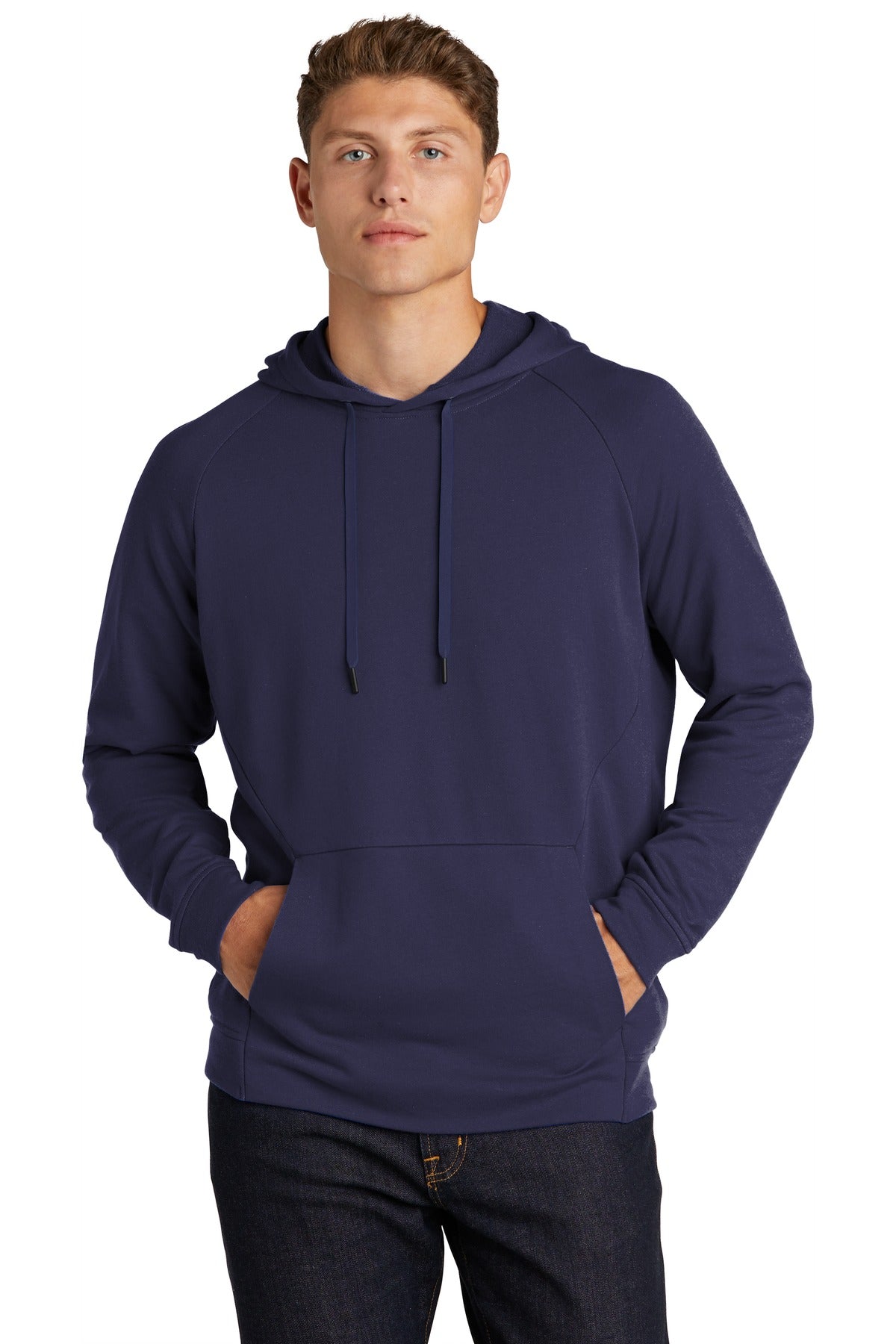 Front View of True Navy Sport-Tek Lightweight French Terry Pullover Hoodie. ST272 plain