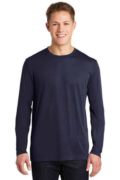 Front View of True Navy Sport-Tek Long Sleeve PosiCharge Competitor Cotton Touch Tee. ST450LS plain