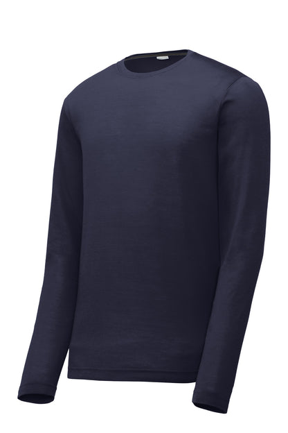 Front View of True Navy Sport-Tek Long Sleeve PosiCharge Competitor Cotton Touch Tee. ST450LS plain
