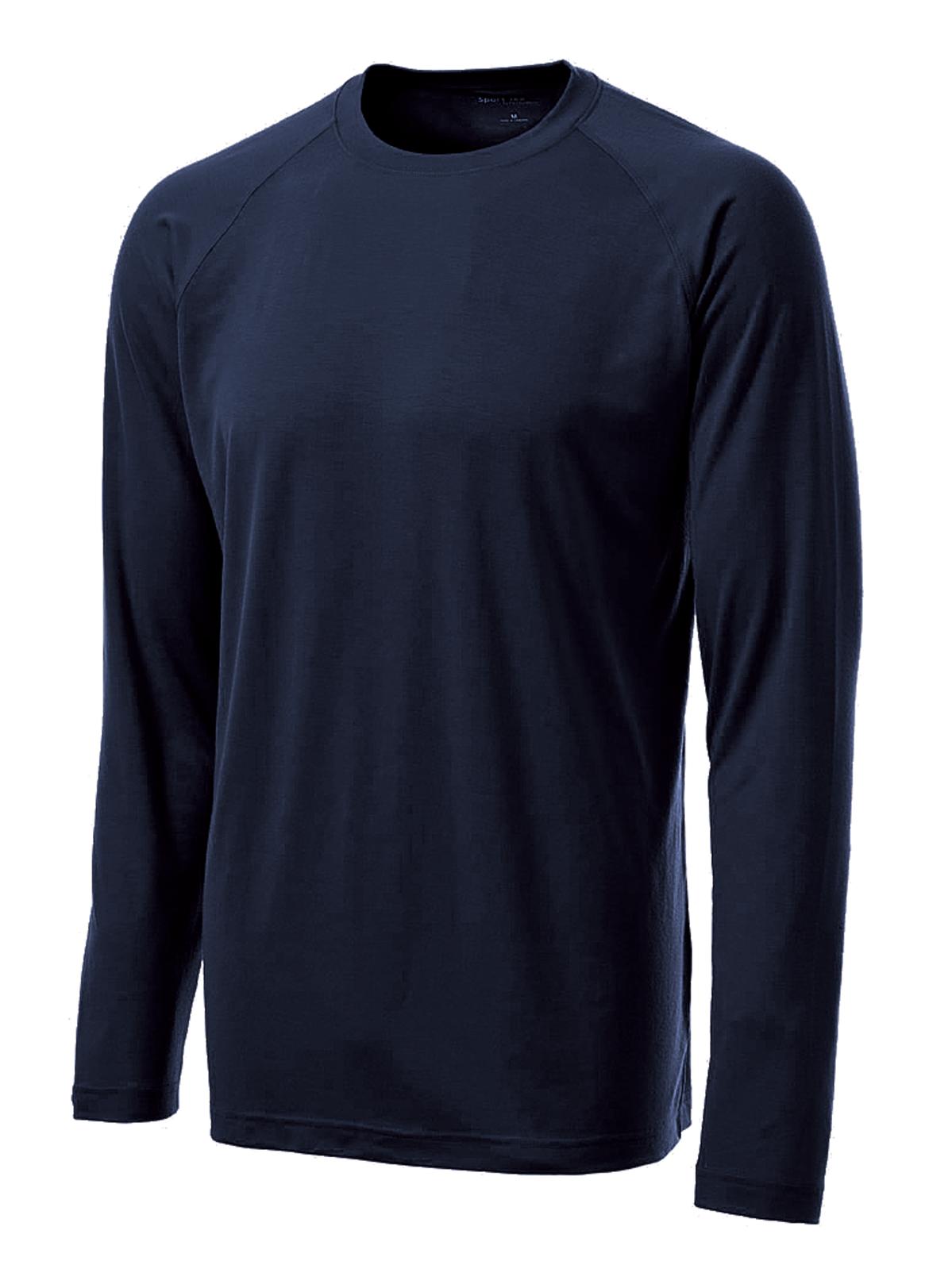 Front View of True Navy Sport-Tek Long Sleeve Ultimate Performance Crew. ST700LS plain