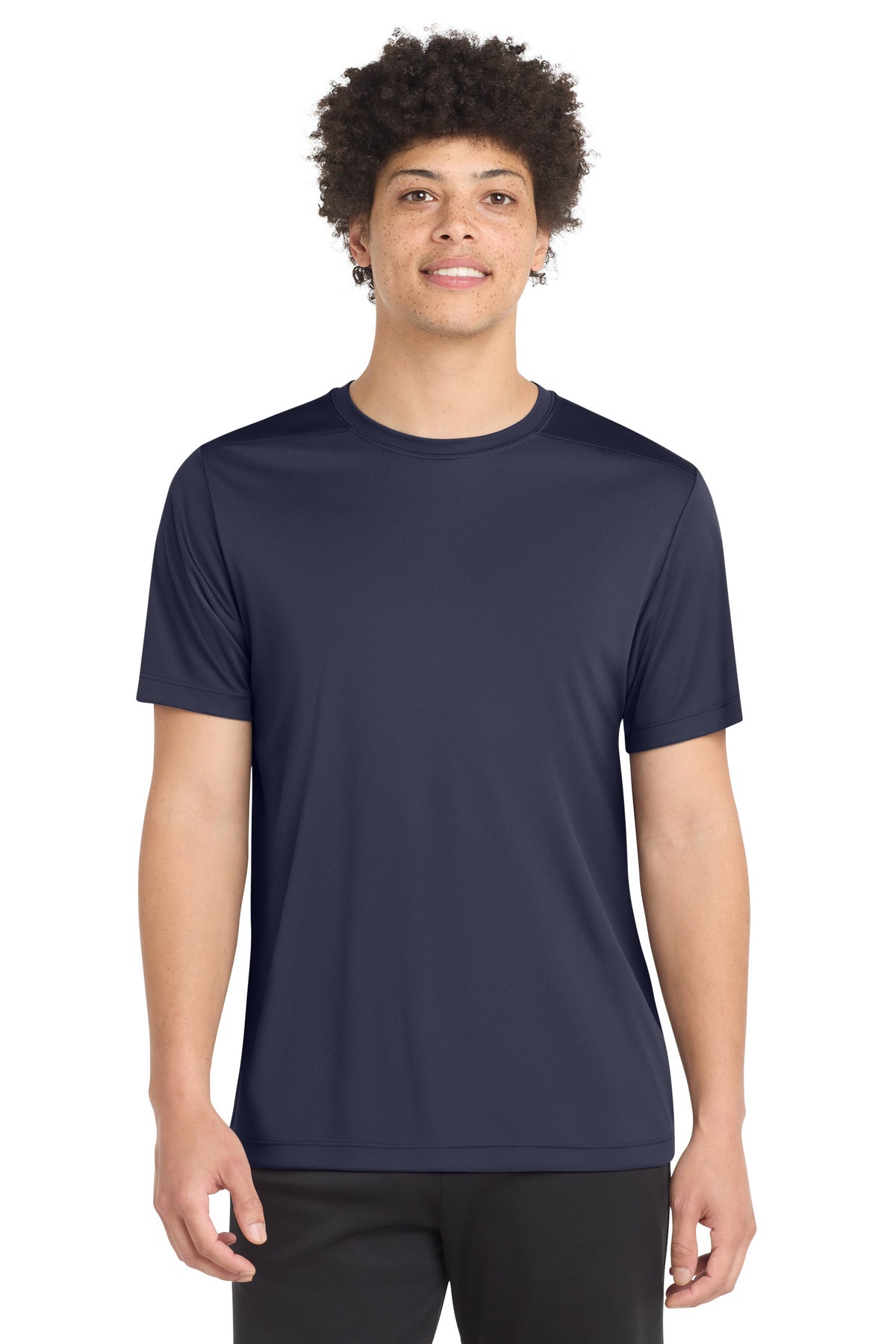Front View of True Navy Sport-Tek Posi-UV Pro Tee. ST420 plain