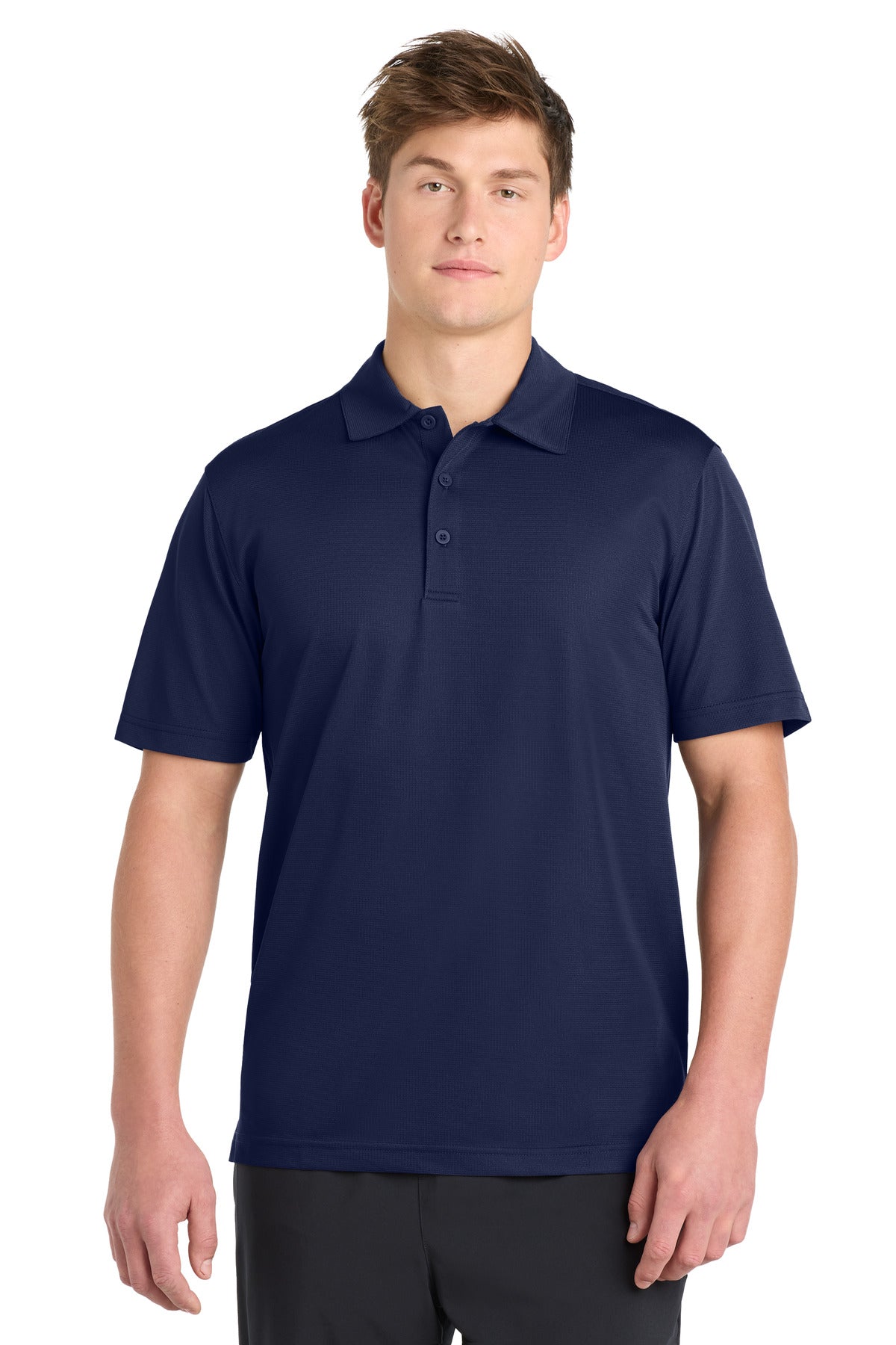 Front View of True Navy Sport-Tek PosiCharge Active Textured Polo. ST690 plain