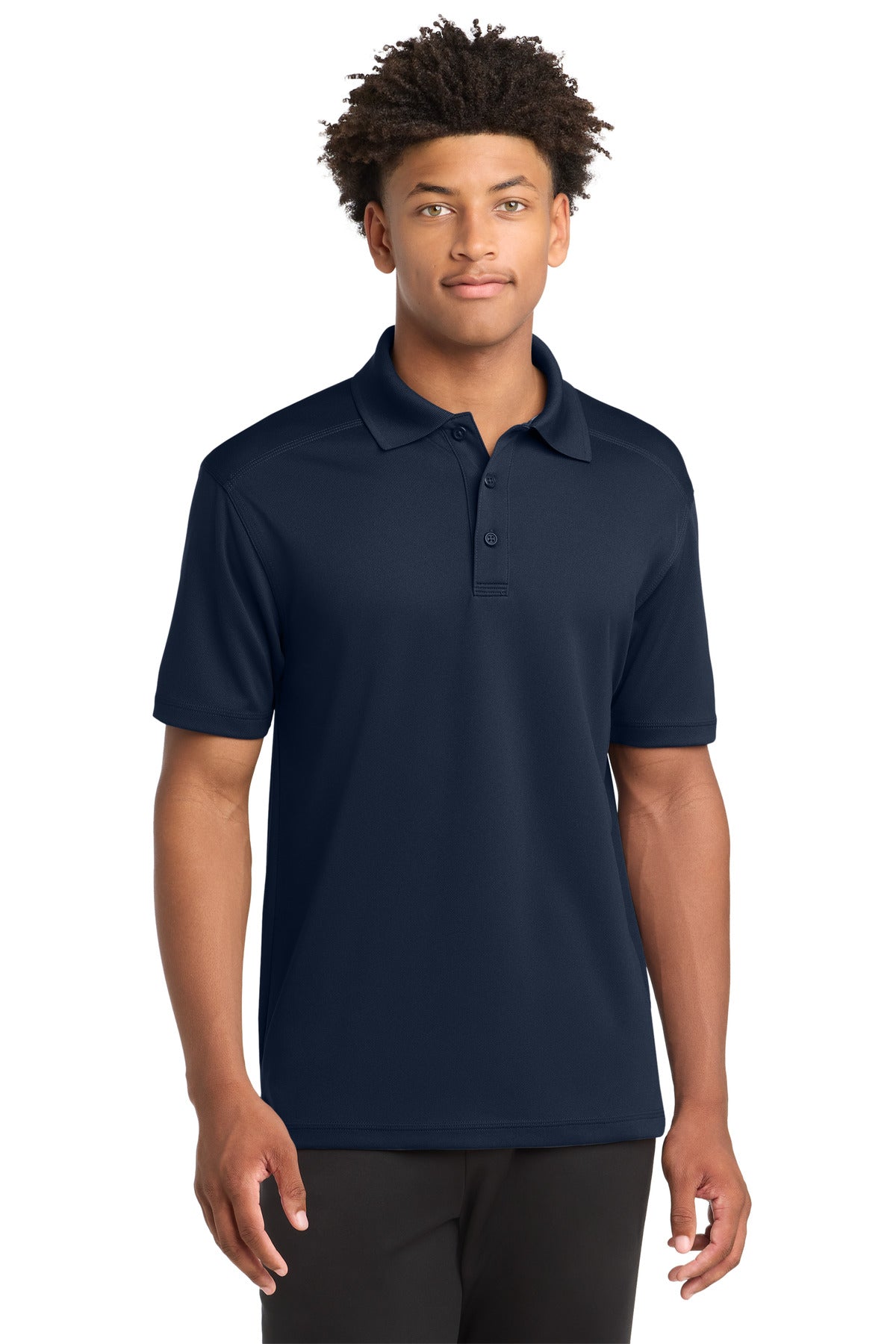 Front View of True Navy Sport-Tek PosiCharge Micro-Mesh Polo. ST680 plain