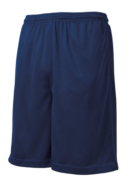 Front View of True Navy Sport-Tek PosiCharge Tough Mesh Pocket Short. ST312 plain