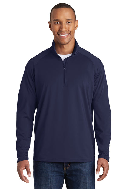 Front View of True Navy Sport-Tek Sport-Wick Stretch 1/4-Zip Pullover. ST850 plain