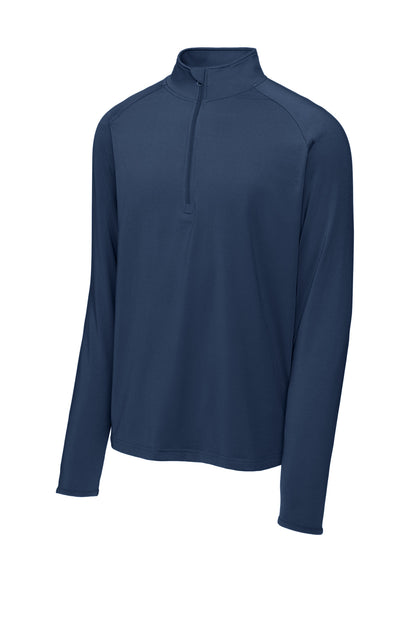 Front View of True Navy Sport-Tek Sport-Wick Stretch 1/4-Zip Pullover. ST850 plain