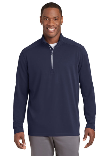 Front View of True Navy Sport-Tek Sport-Wick Textured 1/4-Zip Pullover. ST860 plain