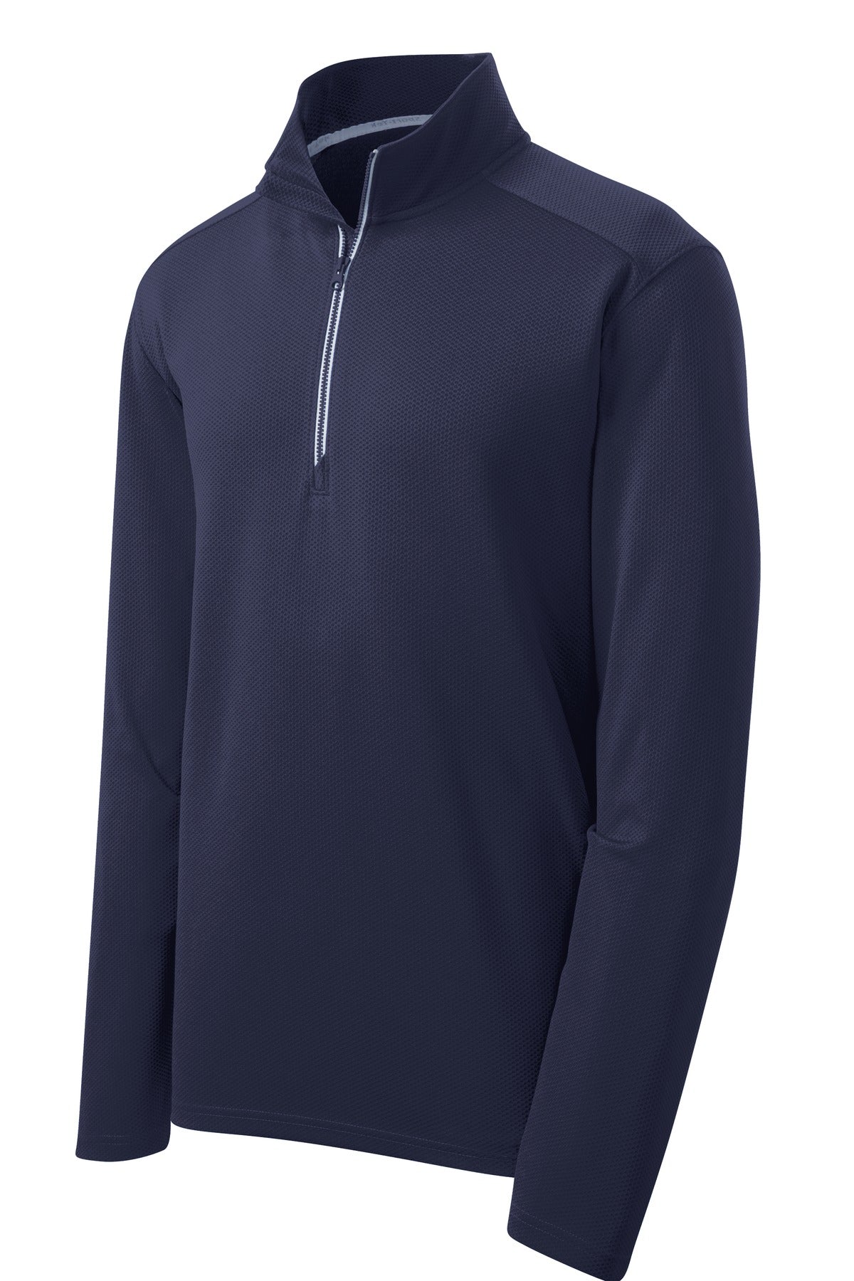 Front View of True Navy Sport-Tek Sport-Wick Textured 1/4-Zip Pullover. ST860 plain