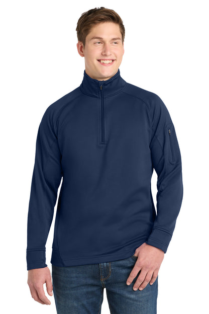 Front View of True Navy Sport-Tek Tech Fleece 1/4-Zip Pullover. F247 plain