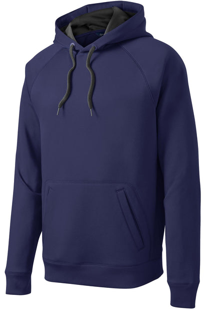 Front View of True Navy Sport-Tek Tech Fleece Hooded Sweatshirt. ST250 plain