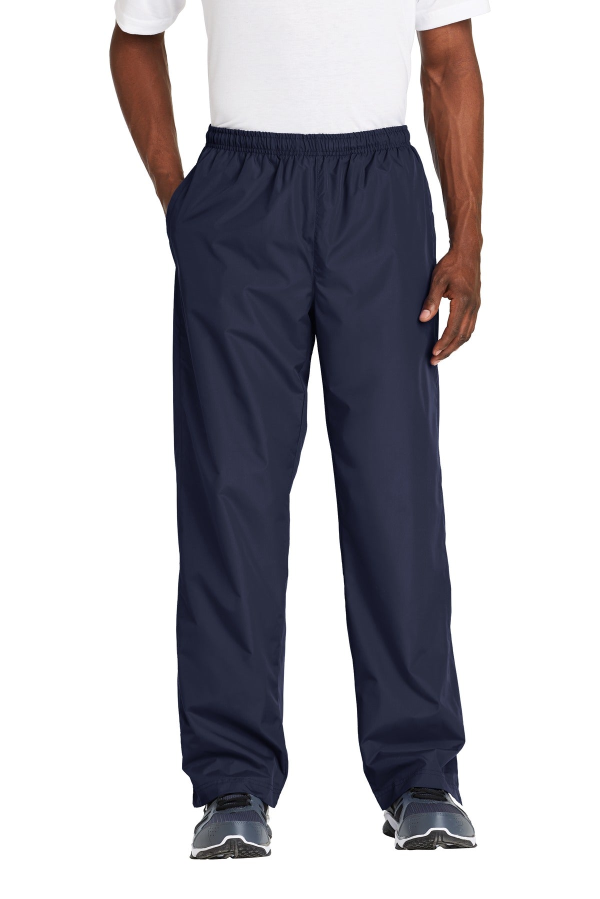 Front View of True Navy Sport-Tek Wind Pant. PST74 plain