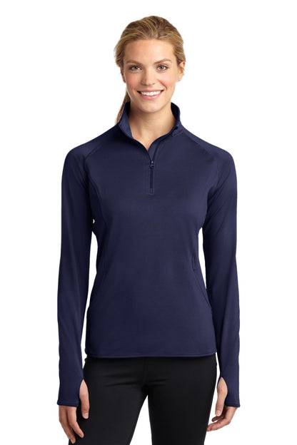Front View of True Navy Sport-Tek Women's Sport-Wick Stretch 1/4-Zip Pullover. LST850 plain
