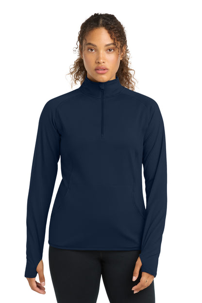 Front View of True Navy Sport-Tek Women's Sport-Wick Stretch 1/4-Zip Pullover. LST850 plain