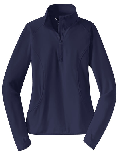 Front View of True Navy Sport-Tek Women's Sport-Wick Stretch 1/4-Zip Pullover. LST850 plain