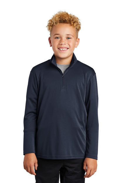 Front View of True Navy Sport-Tek Youth PosiCharge Competitor 1/4-Zip Pullover. YST357 plain