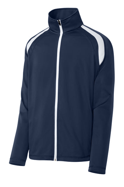 Front View of True Navy/Whit Sport-Tek Tricot Track Jacket. JST90
