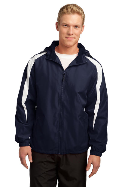 Front View of True Navy/Wht Sport-Tek Fleece-Lined Colorblock Jacket. JST81 plain