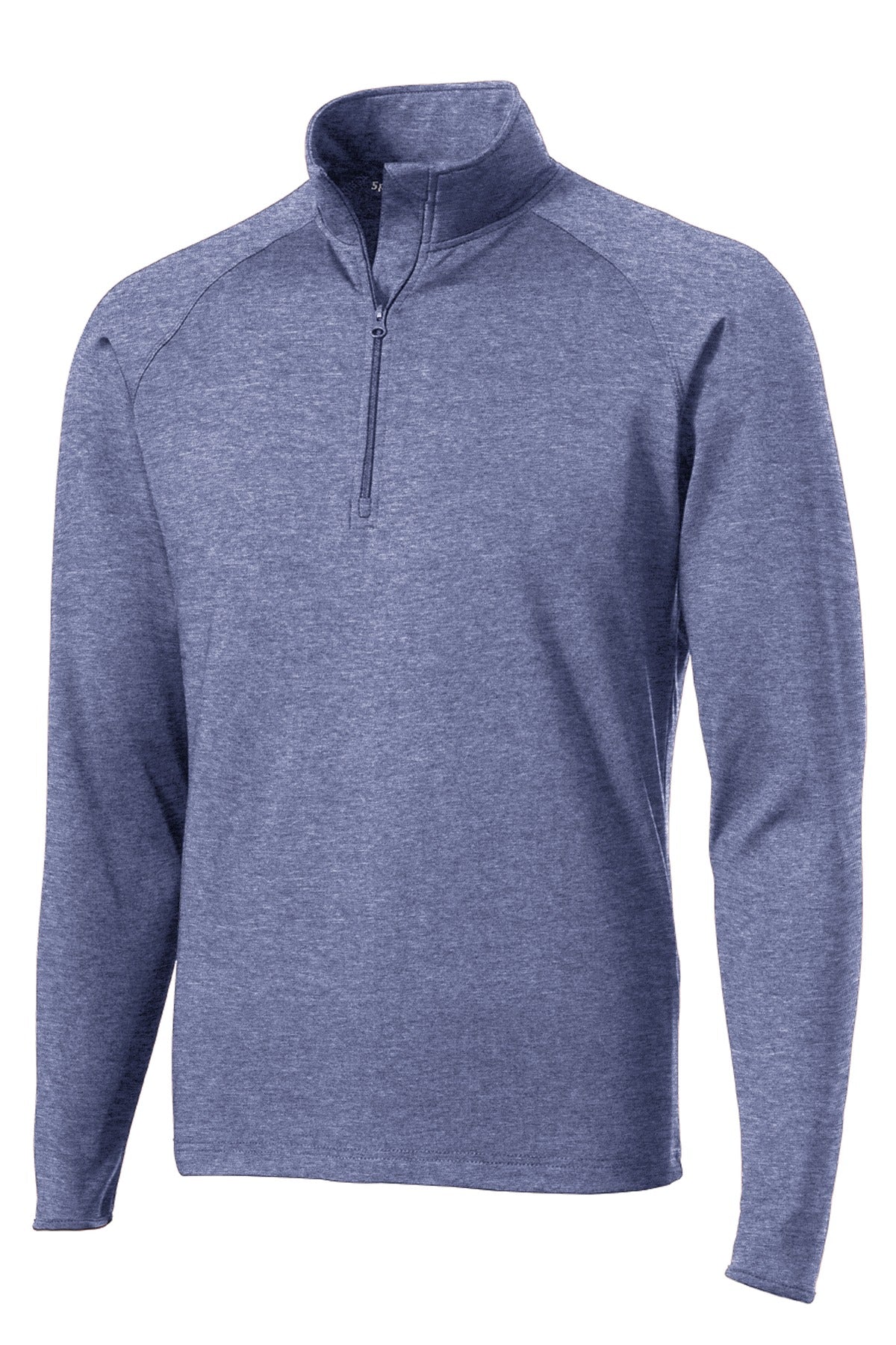 Front View of True Nvy Hthr Sport-Tek Sport-Wick Stretch 1/4-Zip Pullover. ST850 plain