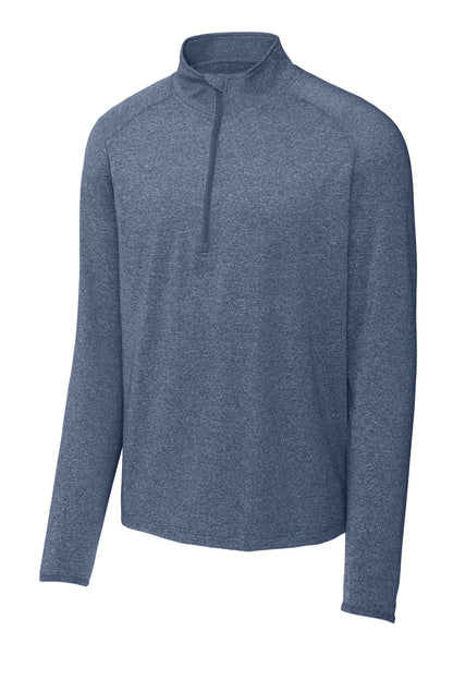 Front View of True Nvy Hthr Sport-Tek Sport-Wick Stretch 1/4-Zip Pullover. ST850 plain