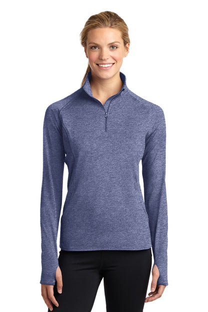 Front View of True Nvy Hthr Sport-Tek Women's Sport-Wick Stretch 1/4-Zip Pullover. LST850 plain