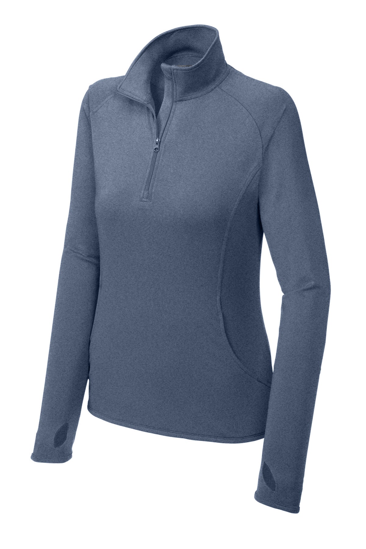 Front View of True Nvy Hthr Sport-Tek Women's Sport-Wick Stretch 1/4-Zip Pullover. LST850 plain