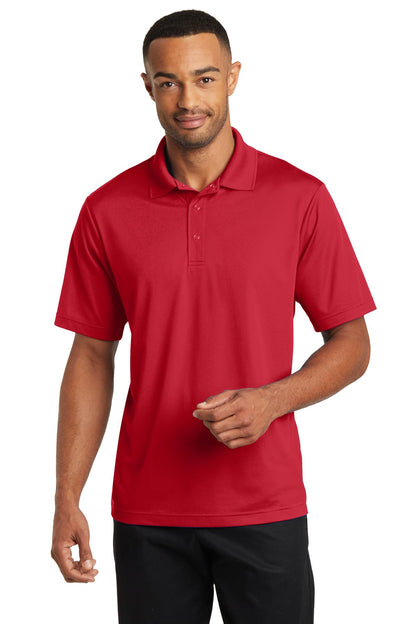 Front View of True Red CornerStone Micropique Gripper Polo. CS421 plain