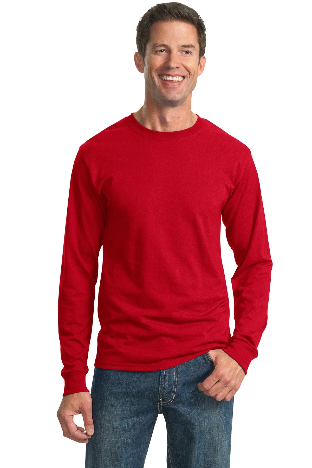 Front View of True Red Jerzees - Dri-Power 50/50 Cotton/Poly Long Sleeve T-Shirt. 29LS plain