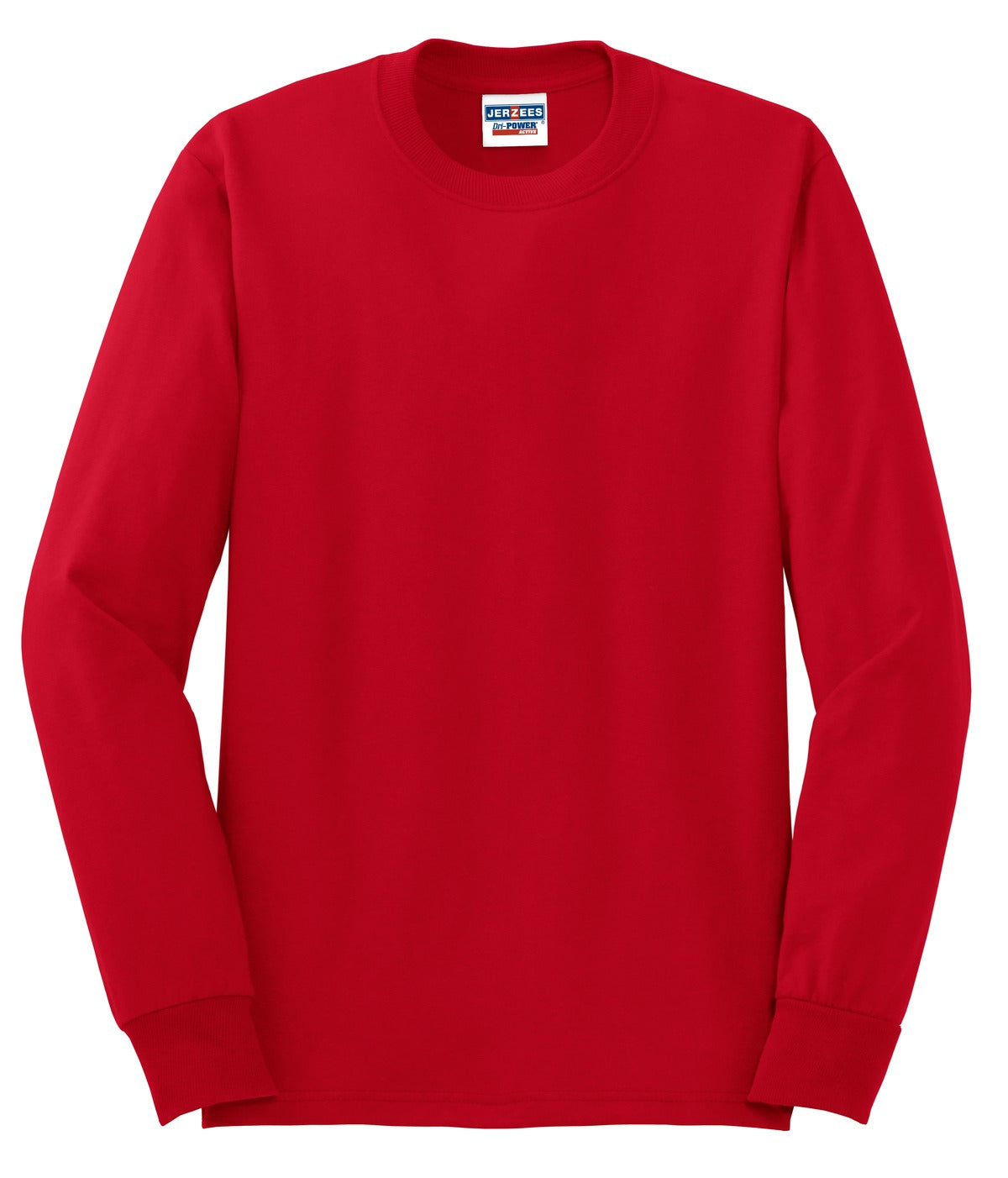 Front View of True Red Jerzees - Dri-Power 50/50 Cotton/Poly Long Sleeve T-Shirt. 29LS plain