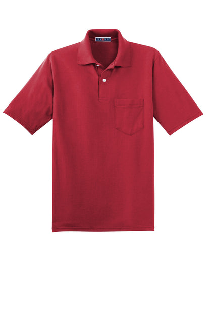 Front View of True Red Jerzees Dri-Power Pocket Sport Shirt. 436MP plain