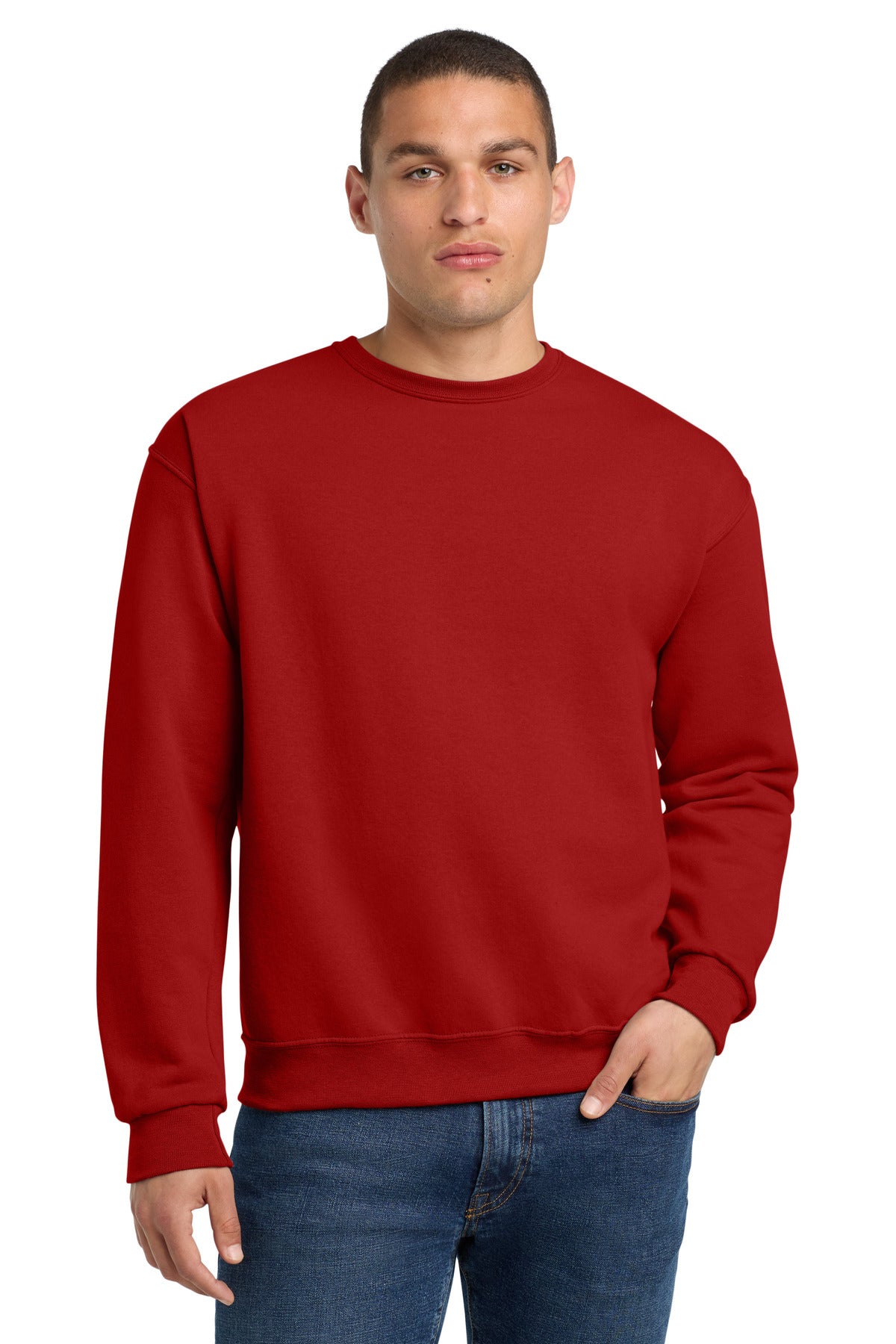 Front View of True Red Jerzees - NuBlend Crewneck Sweatshirt. 562M plain
