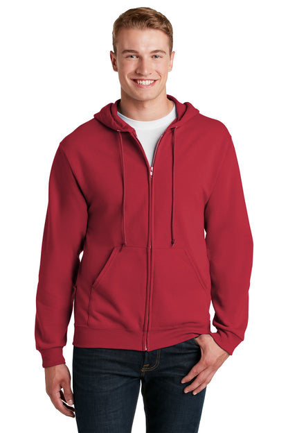 Front View of True Red Jerzees - NuBlend Full-Zip Hooded Sweatshirt. 993M plain