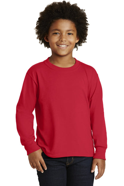 Front View of True Red Jerzees Youth Dri-Power 50/50 Cotton/Poly Long Sleeve 29BL plain