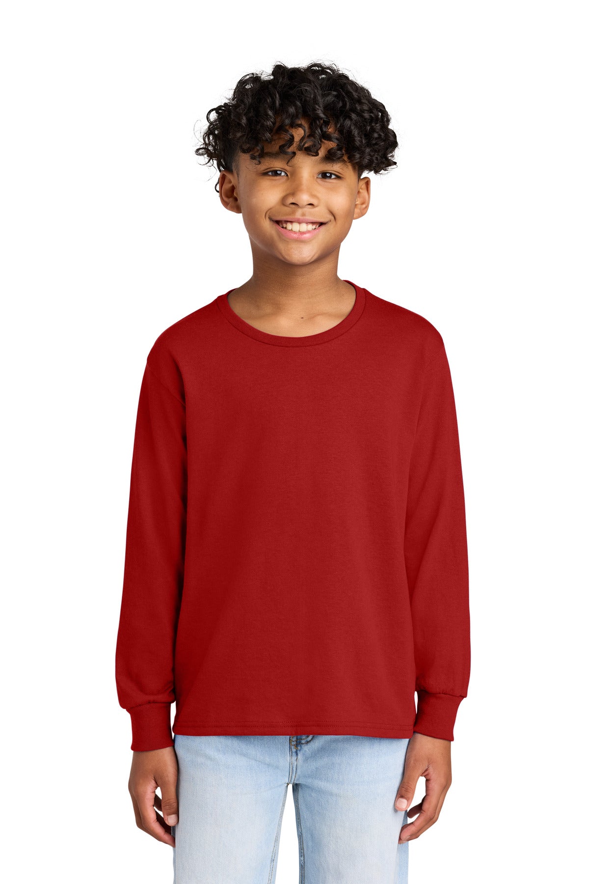 Front View of True Red Jerzees Youth Dri-Power 50/50 Cotton/Poly Long Sleeve 29BL plain