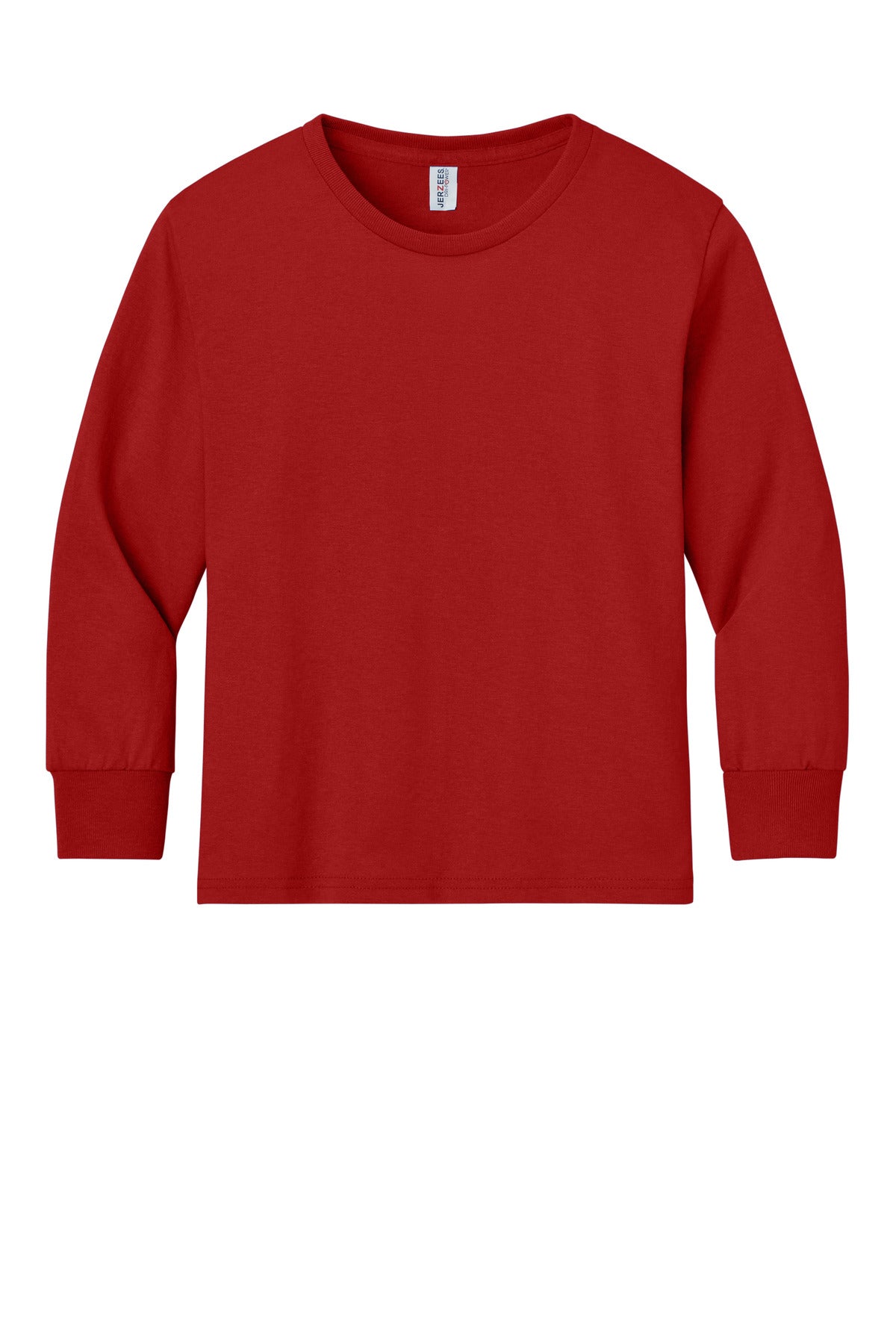 Front View of True Red Jerzees Youth Dri-Power 50/50 Cotton/Poly Long Sleeve 29BL plain